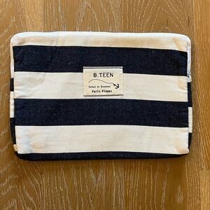Cosmetics bag, blue and white stripes, never used